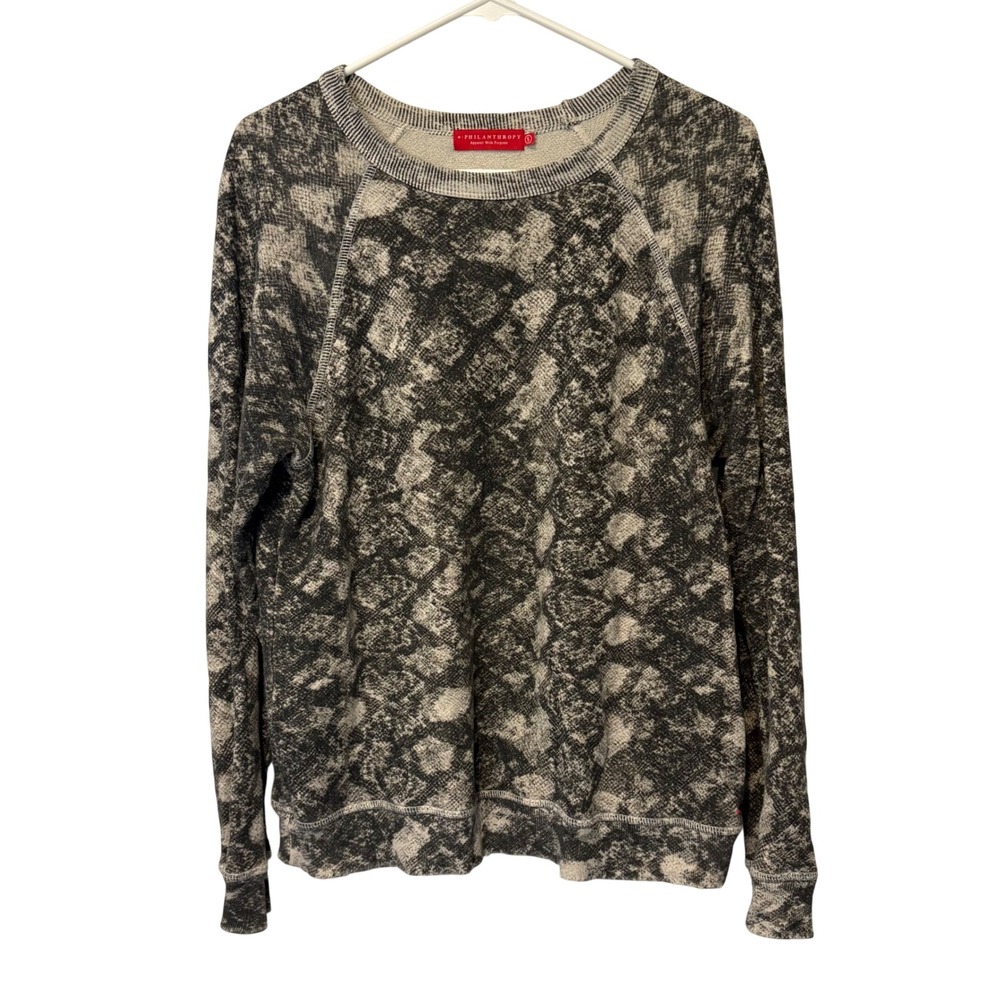 n:Philanthropy Sweatshirt Women S Grey Black Snakeskin Animal Print Raglan USA